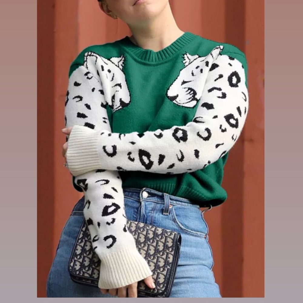 Green Leopard Sleeve Sweater